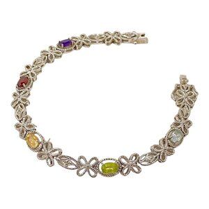 Vintage Tennis Bracelet 7.5” Floral Topaz Peridot Citrine Garnet Amethyst Gift